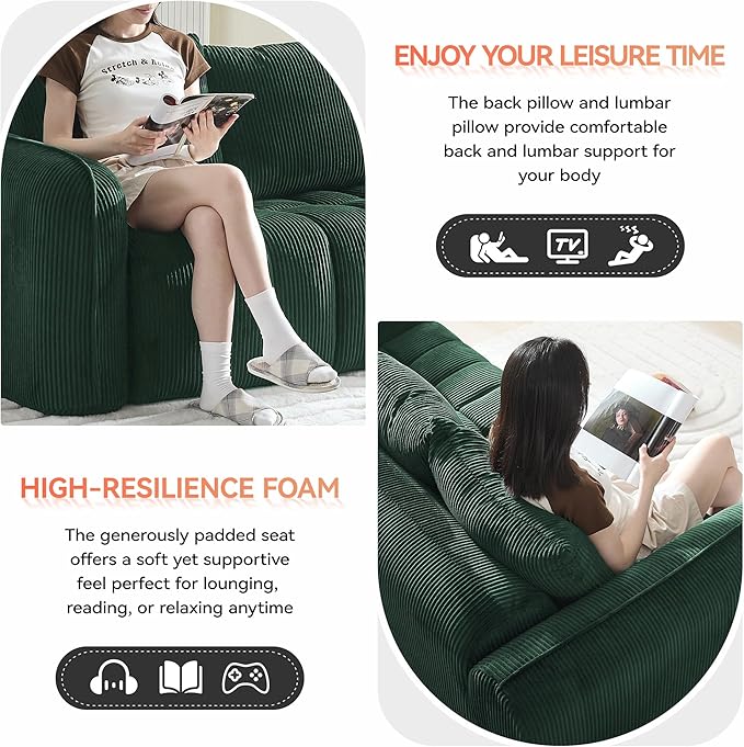 Corduroy Boneless Living Room Sets, Modern Upholstered Loveseat - Image 5