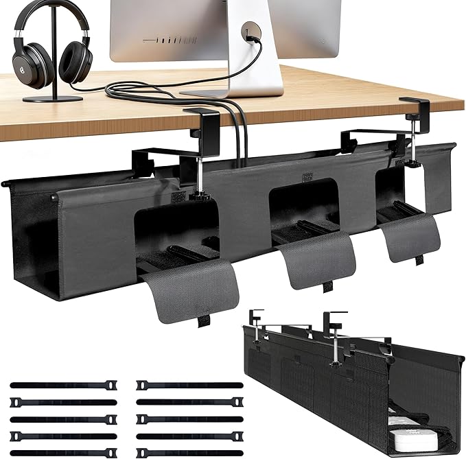 Under Desk Cable Management Tray, 36-inch No-Drill Standing Desk Cable Organizer by Inefticism