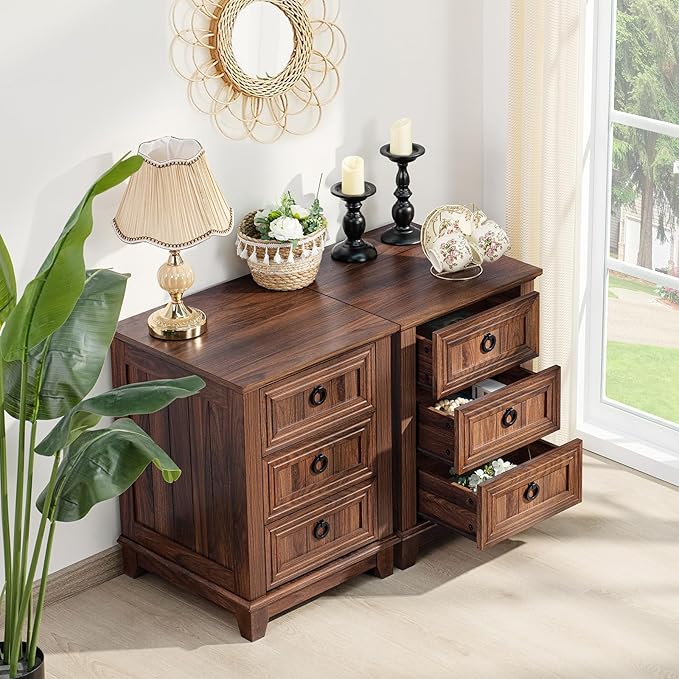 18" Farmhouse Night Stand with 3 Drawers, Wood End Table Dresser - Image 8