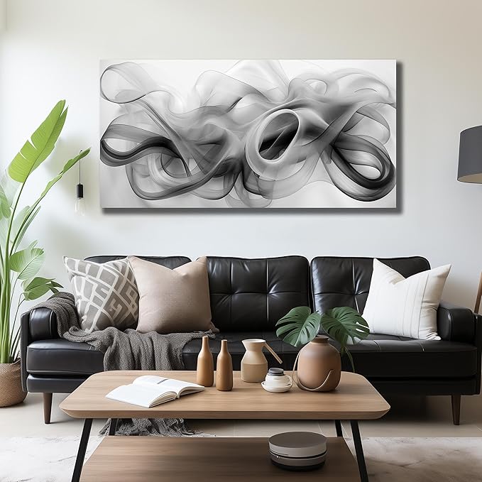 JuhaiArt White Canvas Wall Decorations Black Wall Art Large Abstract Canvas - Image 2
