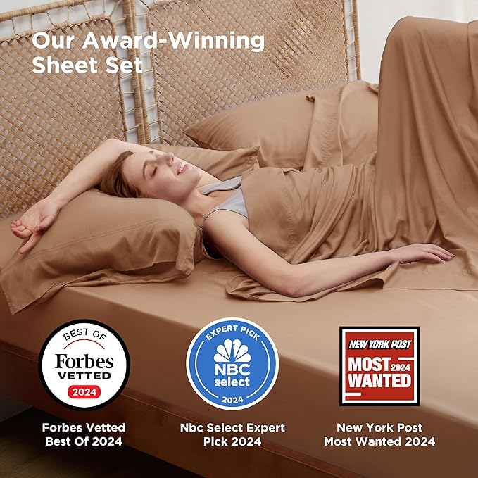 Bedsure Queen Sheet Set, Rayon Derived from Bamboo, Cooling Sheets, Breathable - Image 2