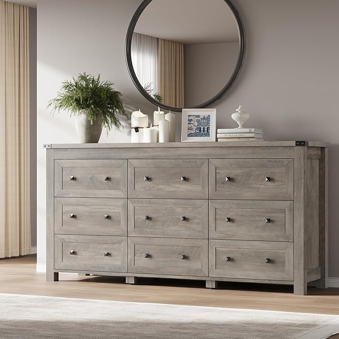 BORNOON 9-Drawer Dresser, Modern Wooden Storage Chest of Drawers, Dresser TV by BORNOON