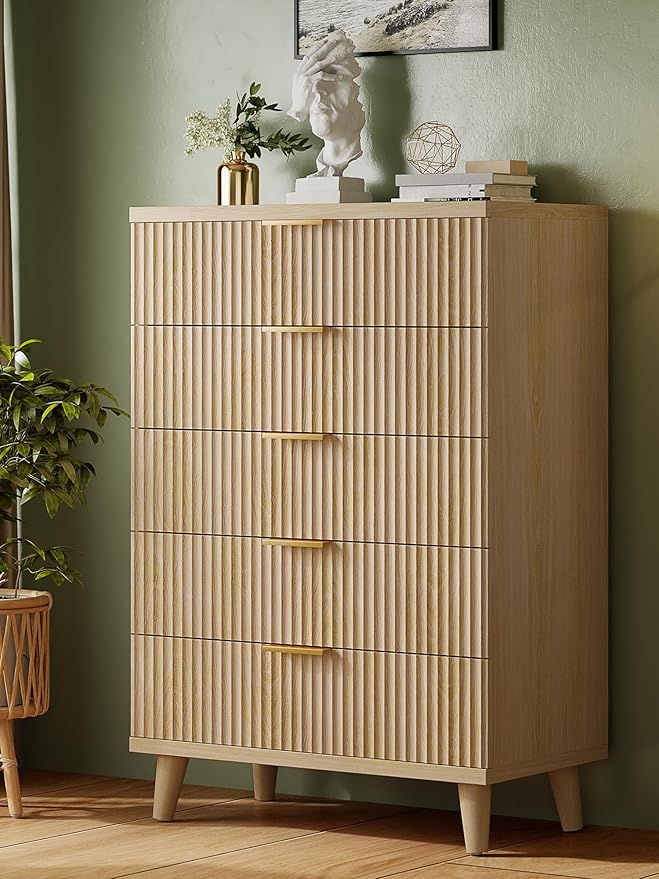 Lulive Dresser for Bedroom Wood Tall Dressers Drawers, Fluted Modern Dresser 5 by Lulive