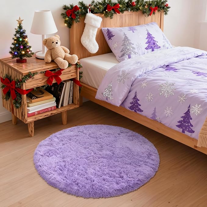 OLANLY Light Purple Round Rugs for Bedroom - Image 2