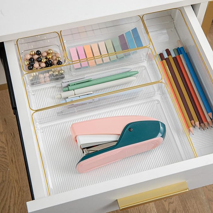 Martha Stewart Kerry Plastic Stackable Office Desk Drawer Organizers, - Image 5