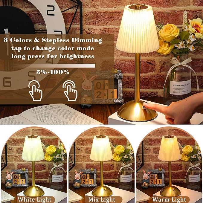 Liliful 4 Pcs Cordless Table Lamp Rechargeable Touch LED Small Gold Portable - Image 4