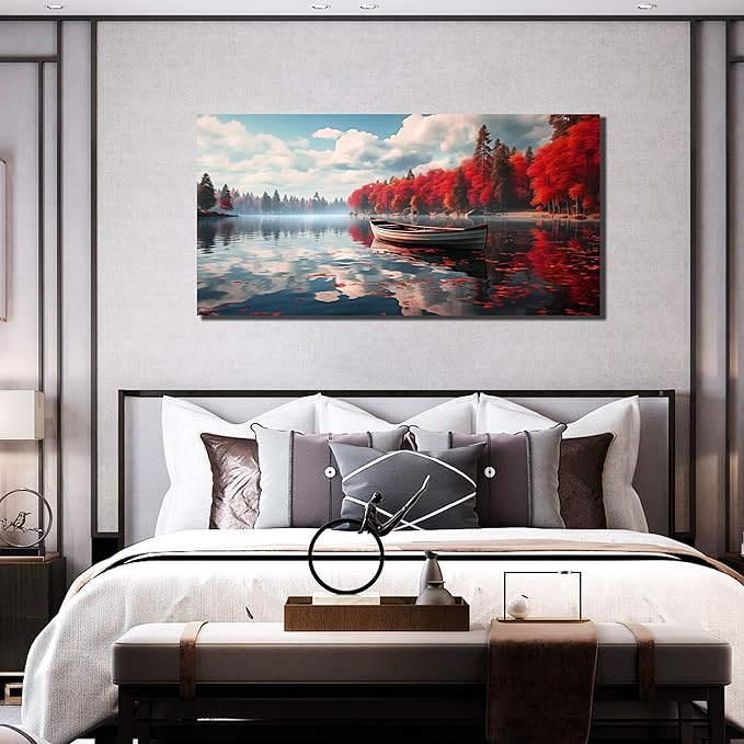 Large Wall Art for Living Room Bedroom Office Red Forest Wall Art Lake - Image 2