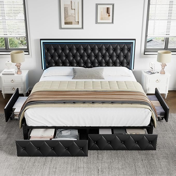 Keyluv Queen Upholstered LED Bed Frame - Image 3