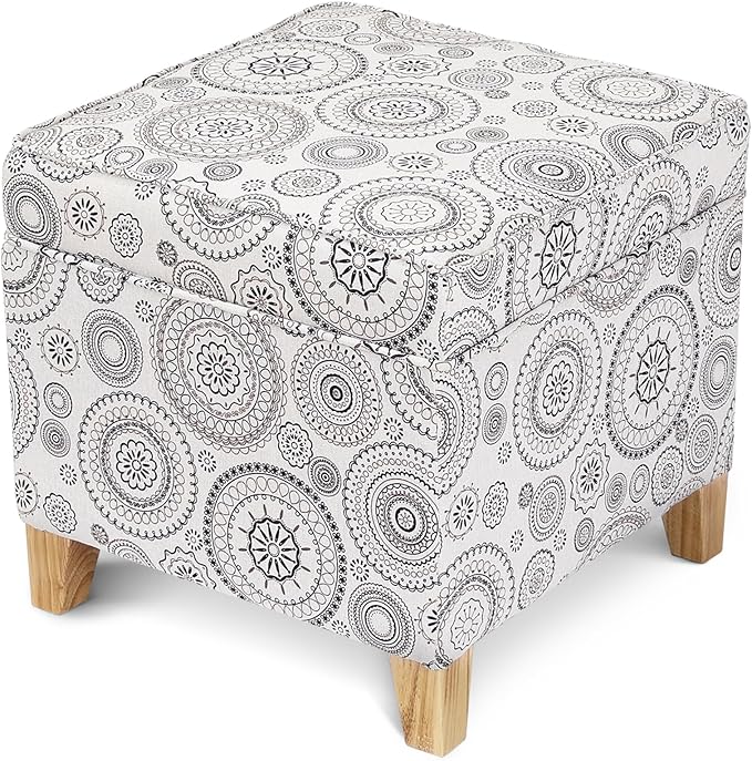 Adeco 17" Square Ottoman with Storage, Small Mandala-Persian Flower Pattern - Image 3
