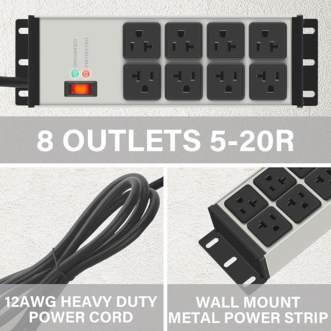CCCEI Magnetic Heavy Duty Power Strip Surge Protector 20Amp, 12 Gauge High Amp - Image 3