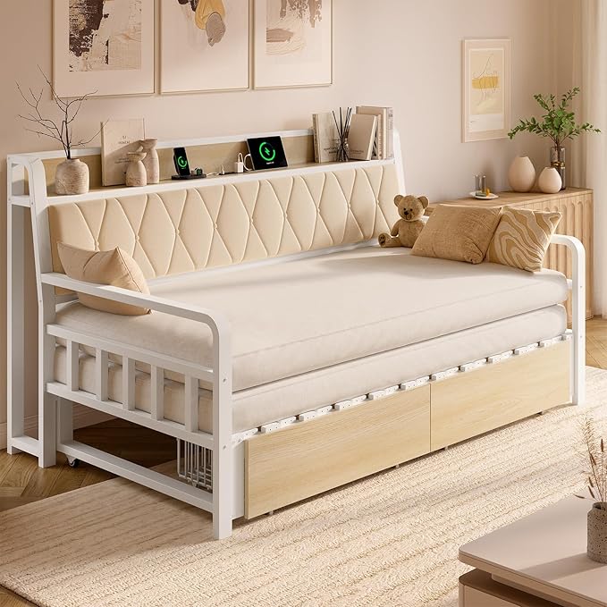 ONBRILL Twin Daybed with Trundle, Twin to King Daybed with Pop up Trundle - Image 3