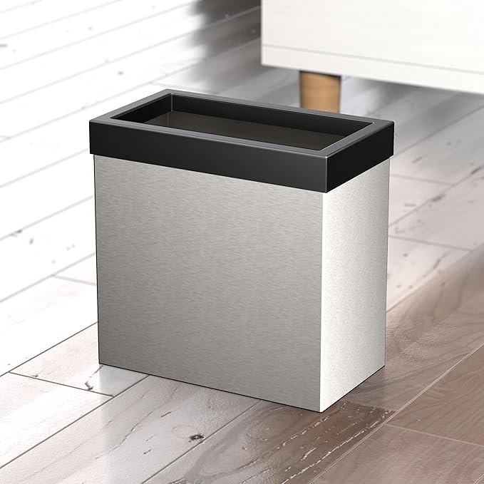 Gatco Modern Rectangle Wastebasket, Satin Nickel and Matte Black Combo - Image 3