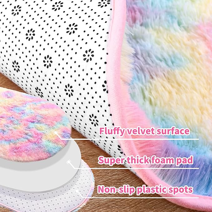 Noahas Fluffy Rainbow Rugs for Bedroom Girls, Shag Hallway Runner Rug, Small - Image 5