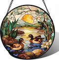 AMDERVEN Stained Glass Window Hanging, Ducks in The Pond Sun Catcher by amderven
