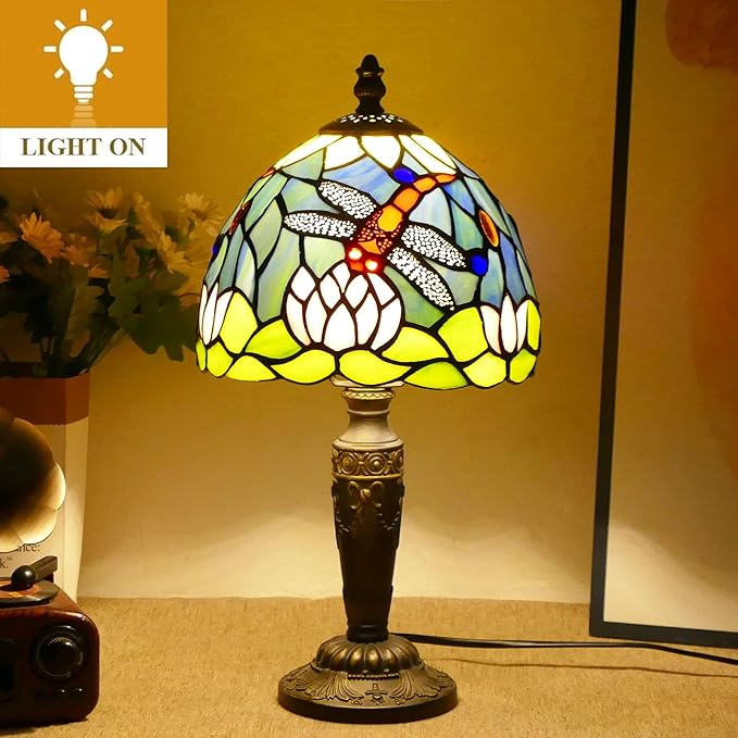 Tiffany Lamp Stained Glass Table Lamp 7.9X7.9X14.2 Inches Dragonfly and Lotus - Image 3