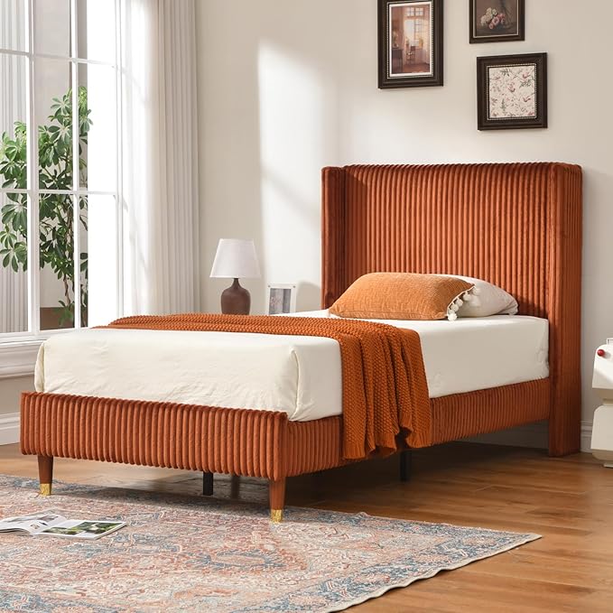 PINJU Twin Size Bed Frame, Upholstered Platform Bed by PINJUBED