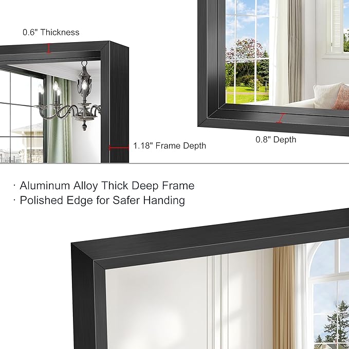 Bathroom Mirrors for Over Sink, 36 x 20 Inch Brushed Black Rectangle Mirror - Image 6