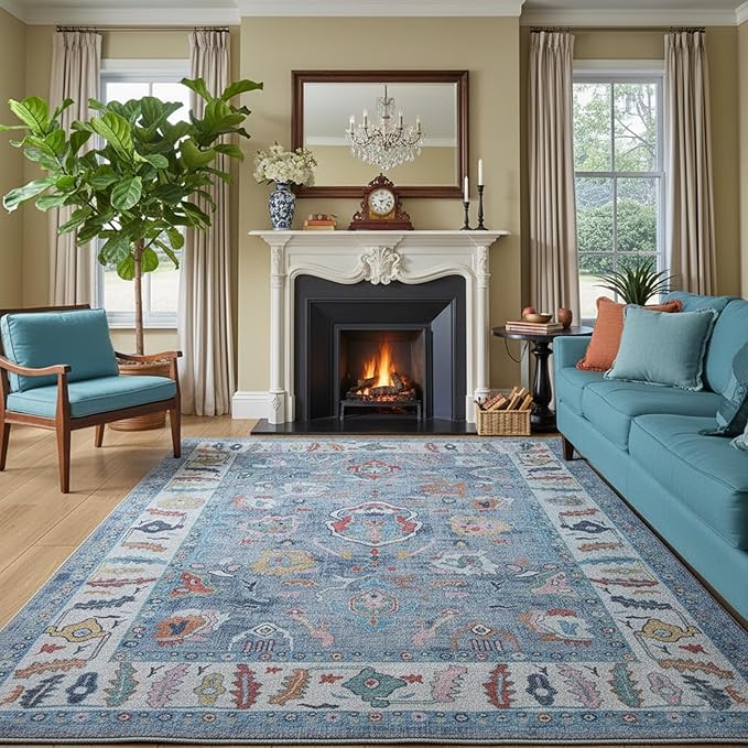 Fame Rugs Blue Modern Oushak Rug 6x9, Vintage Turkish Colorful Oriental Antique by FameRugs