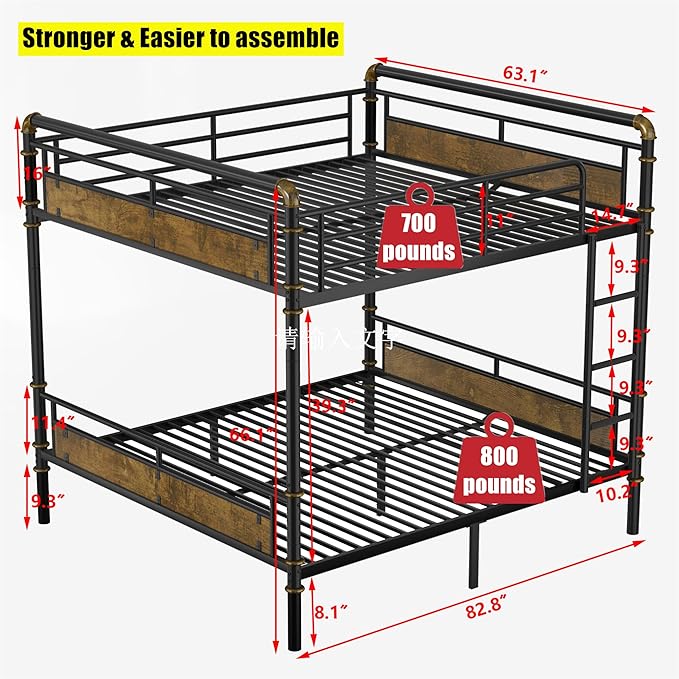 Upgraded & Stronger Heavy Duty Metal Queen Over Queen Bunk Bed - Image 2