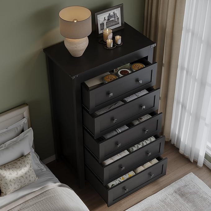 Tall 5-Drawer Dresser, Modern Wooden Storage Chest of Drawers, Dresser TV Stand - Image 4