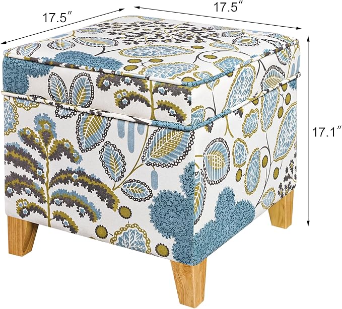 Adeco 18 Inch High Cube Ottoman Storage, Linen Chair Foot Stools, Upholstered - Image 2