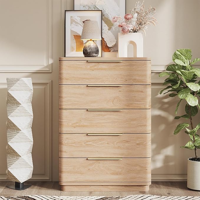 5 Drawer Dresser for Bedroom, Curved Profile Design, Wooden Closet - Image 6
