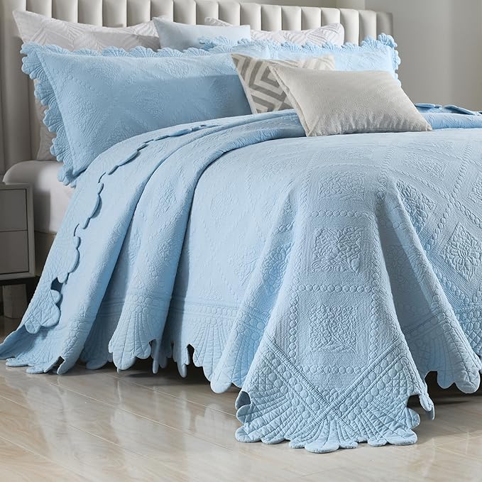 MarCielo 3-Piece 100% Cotton Oversized Bedspread Lightweight Quilt Coverlet - Image 2