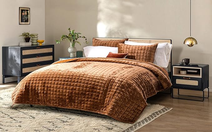 RECYCO Luxury Velvet Quilt Set Full Queen Size Bedding Sets, Ultra Soft Velvet - Image 3