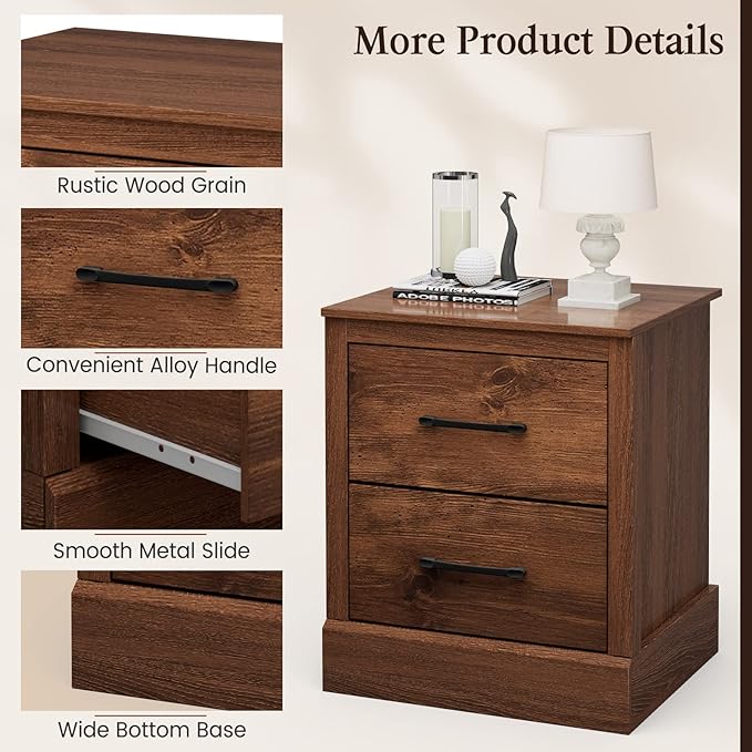 Giantex Farmhouse Nightstand Set of 2, Wood Bedside Table - Image 5