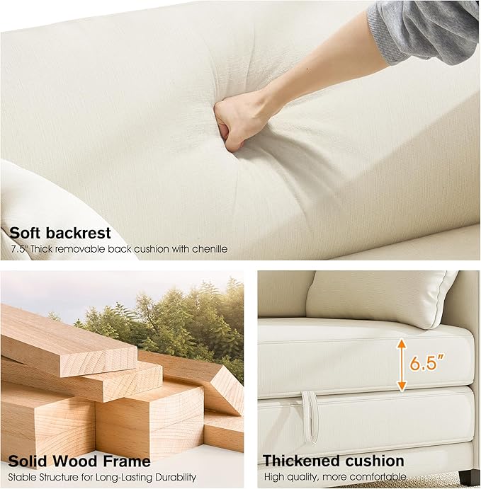 65" Loveseat Sleeper Sofa Bed, Chenille Convertible Sofa Bed - Image 5