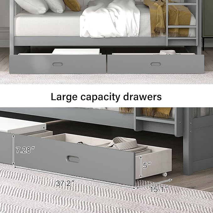Merax Wood Bunk Bed with Drawers, Convertible Wood Bunk Bed with Ladders and - Image 5