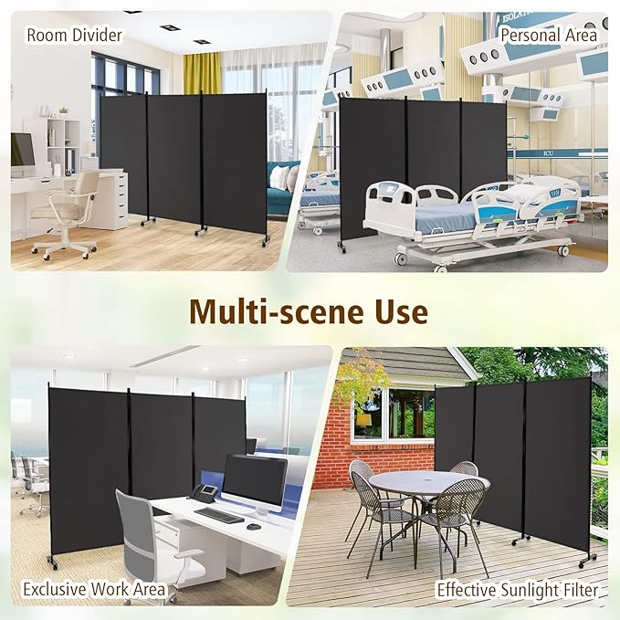 GOFLAME 3 Panel Folding Room Divider, 6FT Rolling Privacy Screen - Image 8