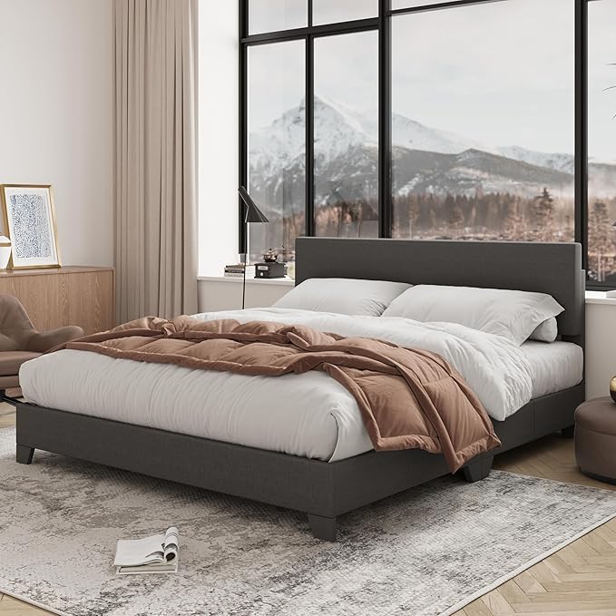Allewie Queen Bed Frame with Adjustable Headboard, Upholstered Platform Bed by Allewie