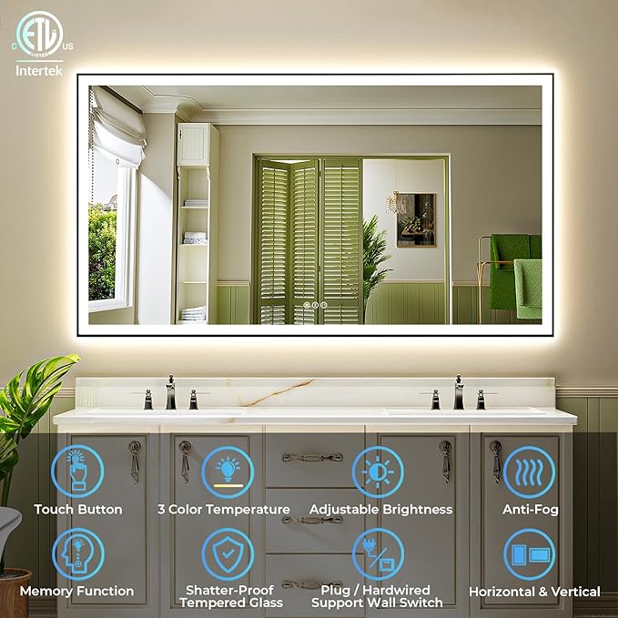 YEELAIT 66x36 Inch LED Bathroom Mirror - Image 2