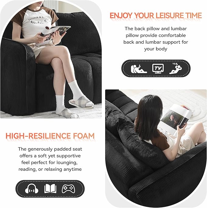 Boneless Living Room Sets, Modern Upholstered Loveseat - Image 5