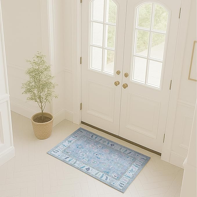 Fame Rugs Lavender Modern Oushak Rug 2x3, Vintage Doormat Turkish Colorful by FameRugs
