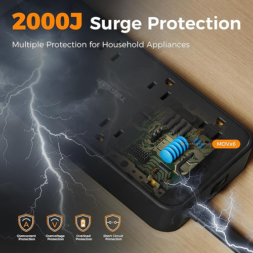 2000J Surge Protector Power Strip, TESSAN 5 FT Extension Cord - Image 2