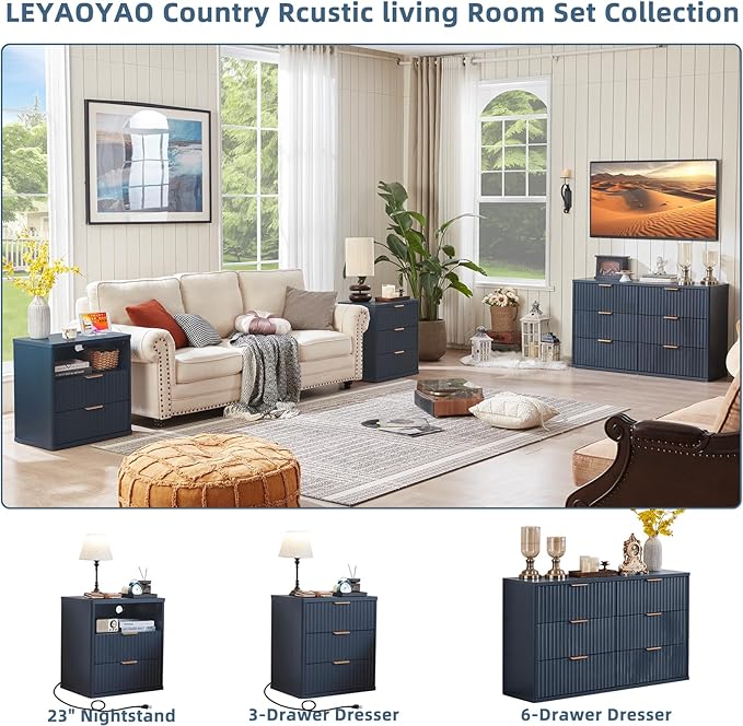 LEYAOYAO 48" Wide Fluted Dresser and 23" Nightstand Set of 2, Wooden Dresser & - Image 4