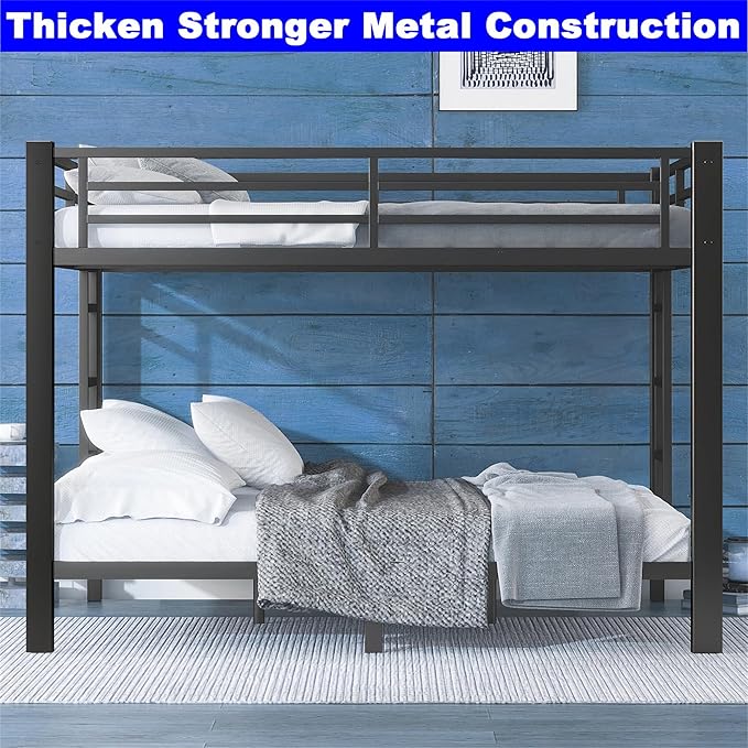 Upgraded Version Thicken Metal Heavy Duty Queen Over Queen Bunk Bed, Best - Image 3