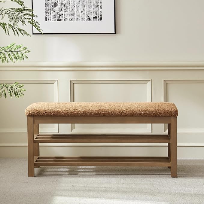 VKNOW Entryway Bench, 44.3” Upholstered Shoe Bench - Image 6