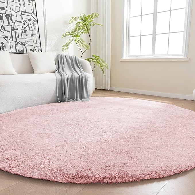 Amazon Basics Fluffy Washable Round Area Rug, Circle Shaggy Carpet by AmazonBasics