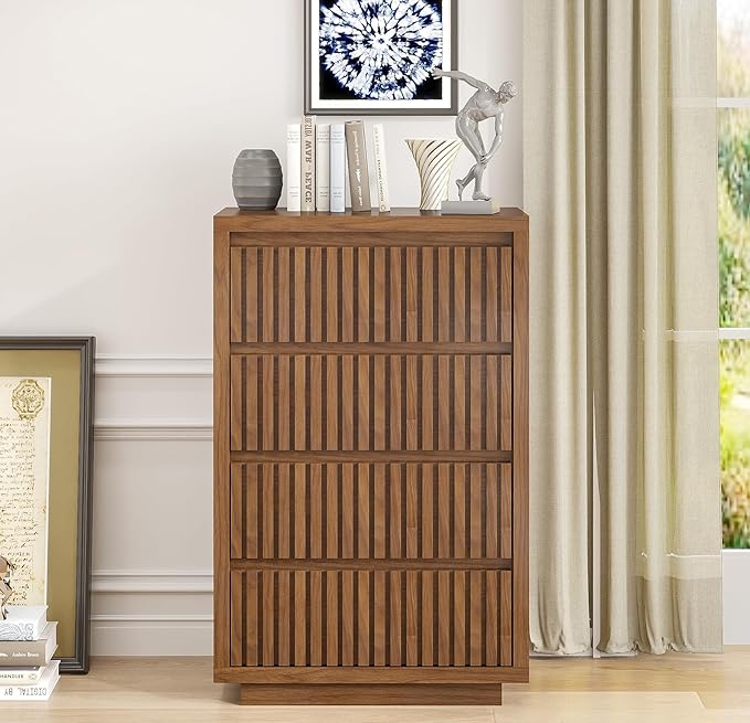 Fluted 4 Drawer Dresser, Mid Century Small Dresser - Image 3