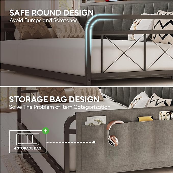 LIKIMIO Daybed with Trundle Bed, Twin Bed Frame with Storage Headboard and - Image 5