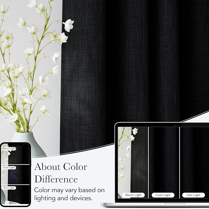 NICETOWN Faux Linen Black Blackout Curtains 84 inches Long - Image 5