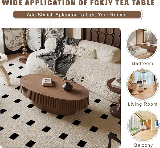 Oval Coffee Table with Storage, Modern Walnut Coffee Table with Solid Wood - Image 6