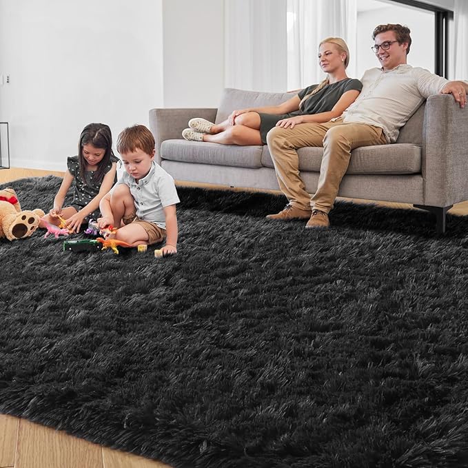 PAGISOFE 6x9 Fluffy Bedroom Rugs Black Modern Living Room Machine Washable Area - Image 2
