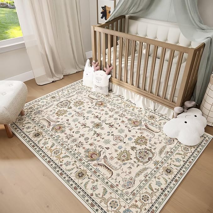 Washable 3x5 Entryway Rug, Boho Non-Slip Vintage Distress Small Rugs - Image 3