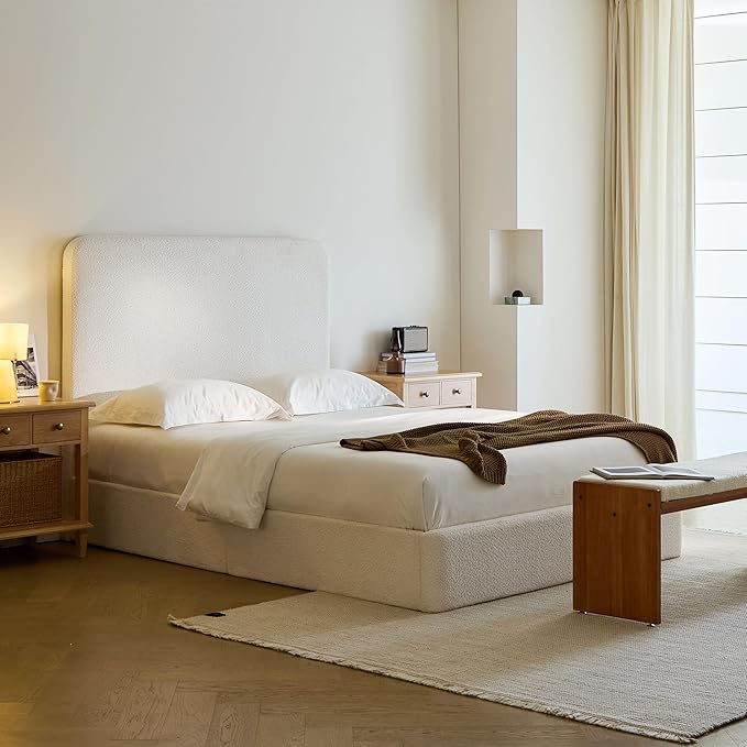 Queen Size Upholstered Bed Frame, Canter Tall Headboard Floor Platform Beds - Image 3