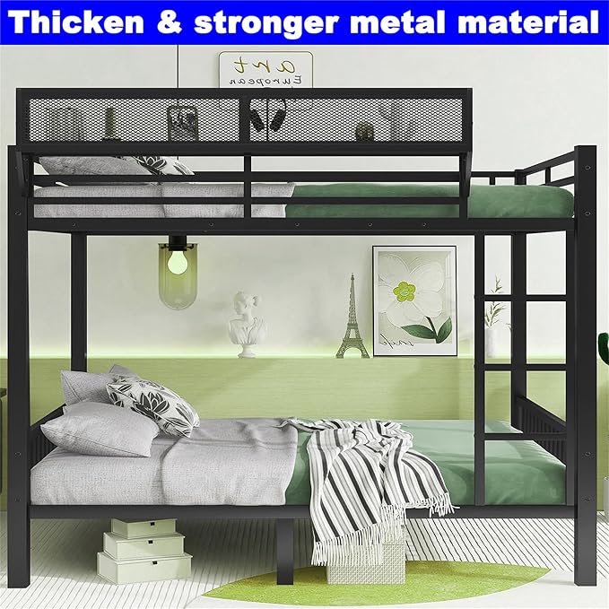 Upgraded Version Thicken Metal Heavy-Duty Queen Over Queen Bunk Bed - Image 3