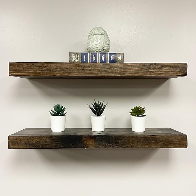 URBANDI, Rustic Floating Shelves, Hidden Bracket, Solid Wood, Heavy Duty - Image 3